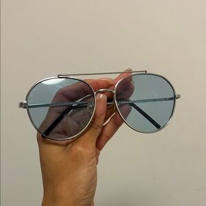 Silver Aviator Sunglasses with Blue Lenses